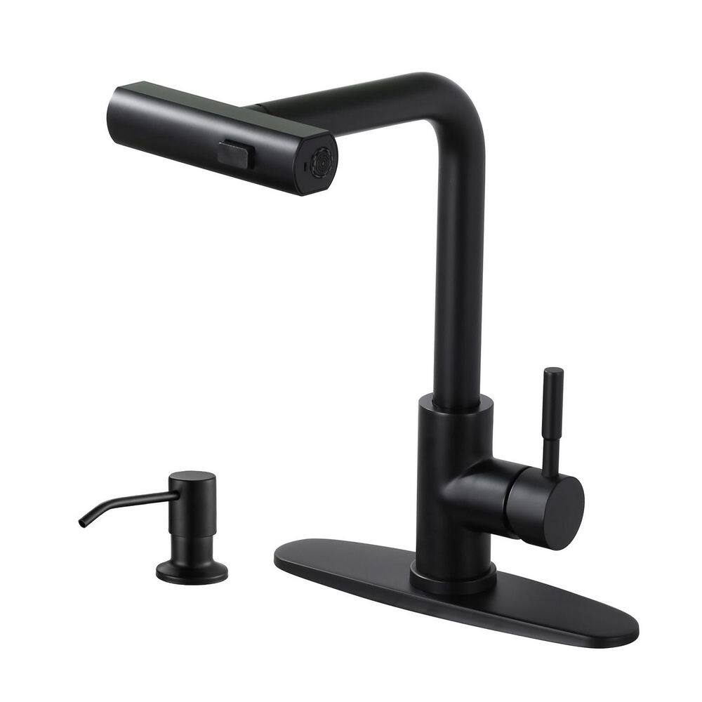 Matte Black 3-Mode 13.5 in. H 360° Swivel Pull-Out Sprayer Kitchen Faucet with Separate Soap Dispenser price history on PriceWatchPro