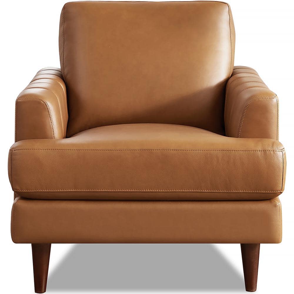 Cassia Cognac Brown Top Grain Leather Arm Chair with Removable Cushions