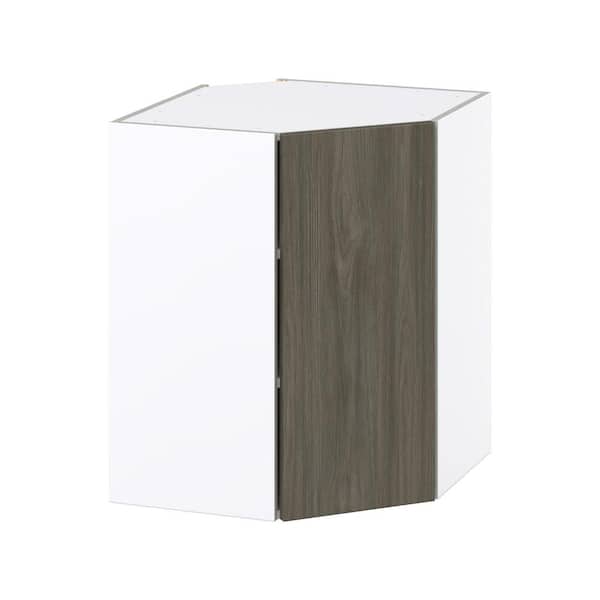 J COLLECTION 24 in. W x 30 in. H x 14 in. D Medora textured Slab Walnut Assembled Diagonal Corner Wall Kitchen Cabinet