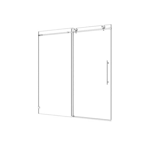 CASAINC 60 in. W x 76 in. H Frameless Shower Door Stainless Steel in Brushed Nickel with Adjustable Soft Closing Function