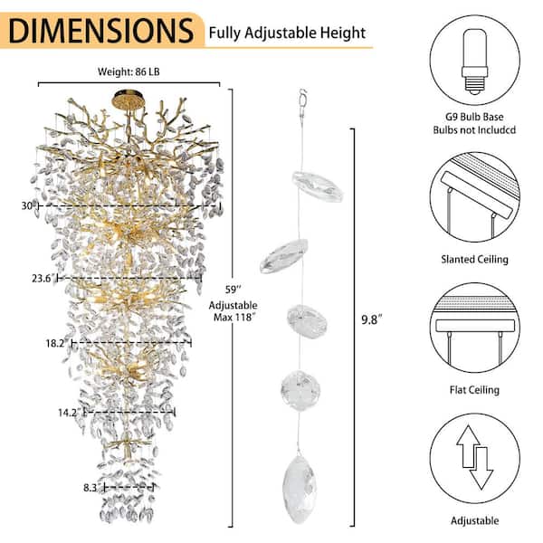 Miles Lightings Modern Chandelier 118 in. 28-Light Crystal