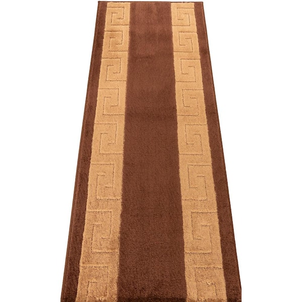 Euro Meander Design Brown 26 in. W x 516 in. L Stair Runner 93.3 sq. ft.