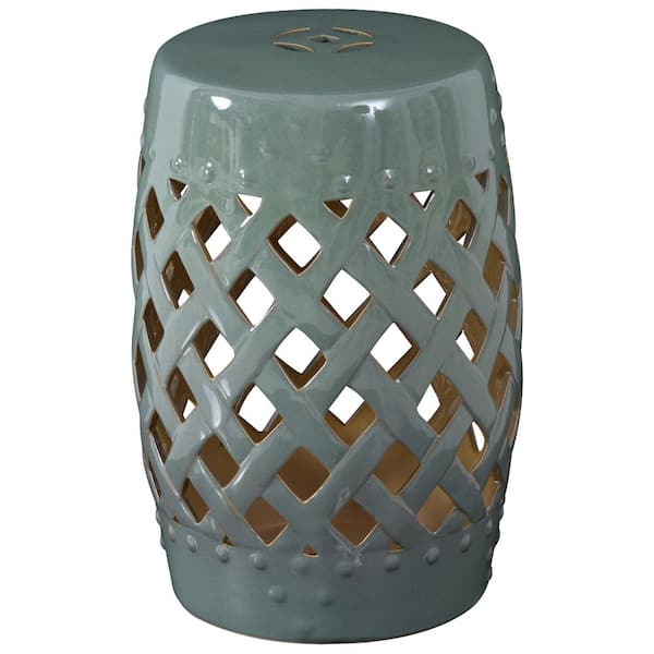Unbranded 13 in. x 18 in. Green Ceramic Garden Stool with Woven Lattice Design and Glazed Strong Materials