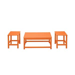Laguna 3-Piece Orange Poly Plastic Outdoor Patio UV Resistant Coffee and Side Table Set