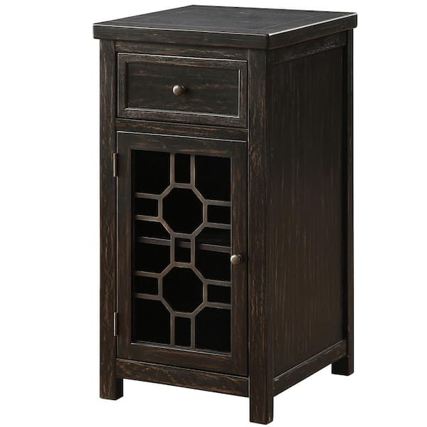 Furniture of America Ivanhoe 17 in. Antique Black Rectangle Wood Side Table with 1-Drawer