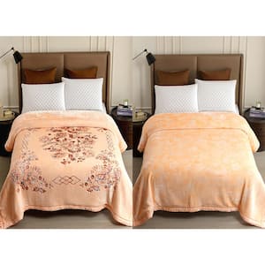 Maize Flower 2 Ply A, B Design Embossed Polyester Fleece 87 in. x 94 in. Bed Blanket for Winter, 10.5 lbs.