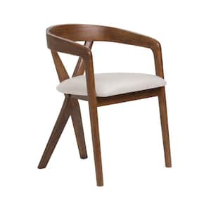 Brown and White Polyester Wooden Frame Dining Chair