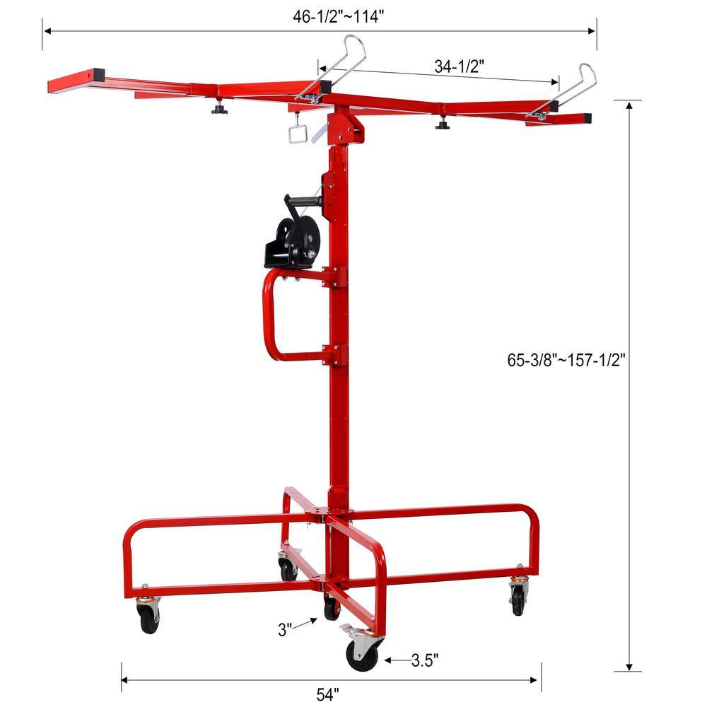 Red Heavy Duty Rolling Caster Drywall Panel Hoist with 150 lb Capacity