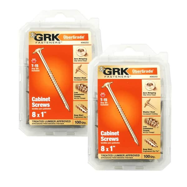 GRK Fasteners #8 x 1 in. Star Drive Low Profile Washer Head Cabinet Wood Screw Combo Kit 2 of (100-per Pack)