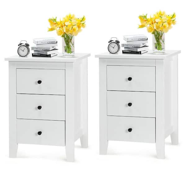FORCLOVER 3-Drawer White 2 Sets Nightstand End Table 18" x 14.5" x 26" (L x W x H)