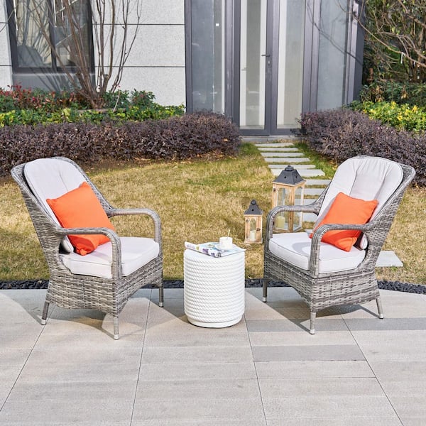 Meli 2-Person Outdoor Patio Wicker Aluminum Seating Group With Gray Cushions-Gray