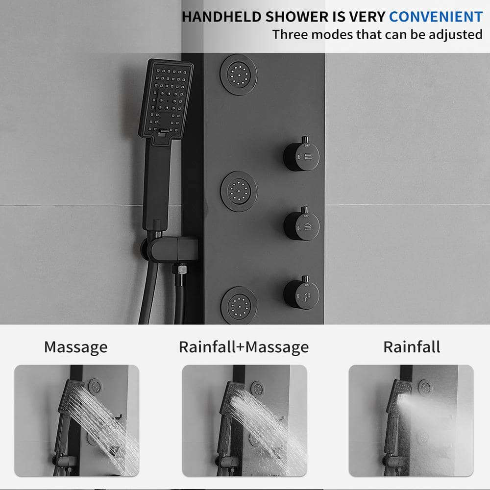 Matte Black 47'' Shower Panel with Rainfall and Waterfall Head