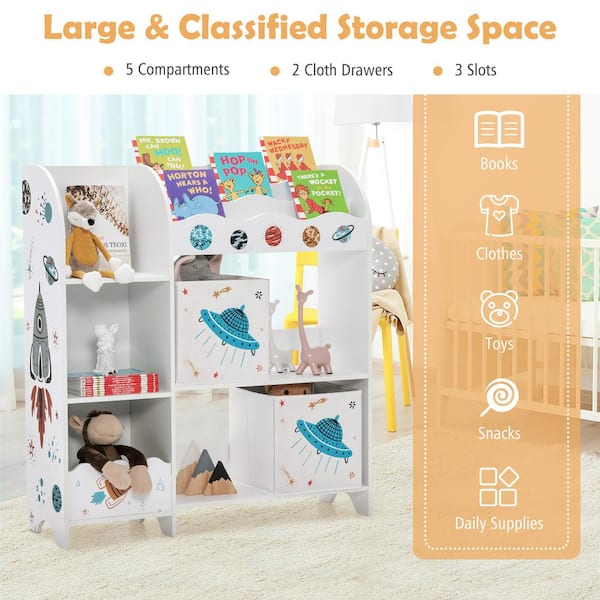 Costway 36.5 in. Kids Toy and Book Organizer Children Wooden