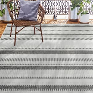 Tripoli Mateo Charcoal/Cream 8 ft. x 10 ft. Striped Indoor/Outdoor Area Rug