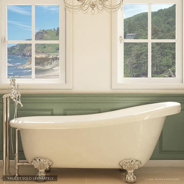 PELHAM & WHITE Glendale 67 in. Acrylic Slipper Clawfoot Bathtub in White, Ball-and-Claw Feet, Drain in Polished Chrome