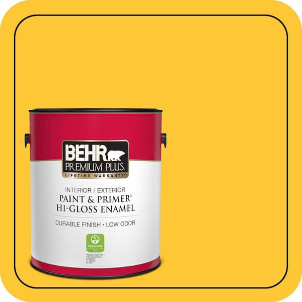 BEHR PREMIUM PLUS 1 gal. #330B-7 Sunflower Hi-Gloss Enamel Interior/Exterior Paint & Primer