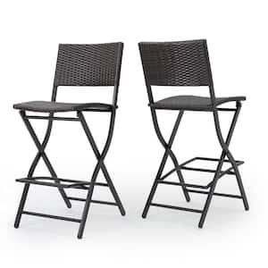 Foldable Wicker Outdoor Bar Stool Chair, 2-Pcs Set, Multibrown