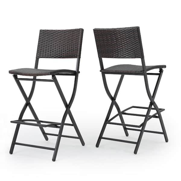 Tatayosi Foldable Wicker Outdoor Bar Stool Chair, 2-Pcs Set, Multibrown