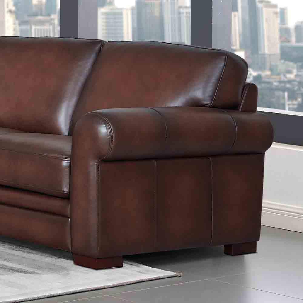95'' Caramel Brown Leather Sofa with Solid Wood Frame