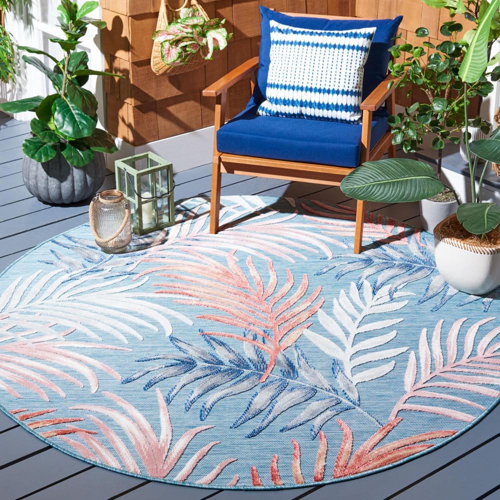 Outside Round Rugs SAFAVIEH Cabana 6 ft. x 6 ft. Blue/Rust Floral Indoor/Outdoor Round Rug ...