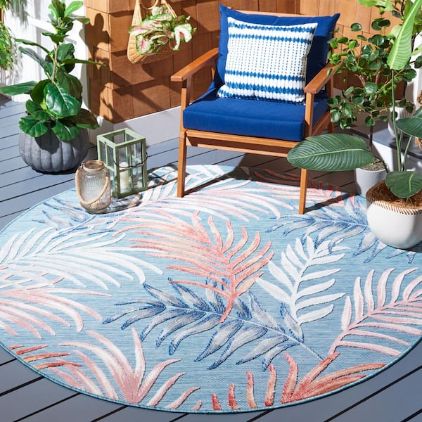 Cabana 6 ft. x 6 ft. Blue/Rust Floral Round Rug