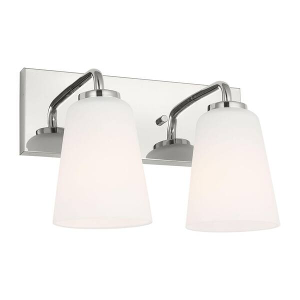 Generation Lighting - Miles 12 in. W x 8 in. H 2-Light Chrome Dimmable Medium Bathroom Vanity Light with No Bulb Included