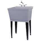 22.875 in. x 23.5 in. Grey 19 Gal. Utility Sink Set with Non-Metallic Chrome Finish Pull-Out Faucet