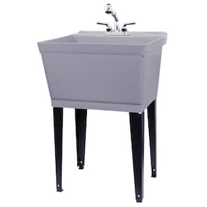 22.875 in. x 23.5 in. Grey 19 Gal. Utility Sink Set with Non-Metallic Chrome Finish Pull-Out Faucet
