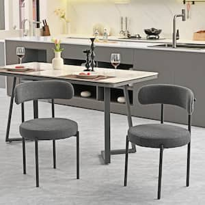 Gray Boucle Velvet Upholstered Dining Chair (Set of 2) with Curved Backrest (Table Not Included)