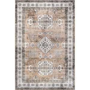 nuLOOM Tiffani Floral Machine Washable Stain-Resistant Ivory 6 ft. x 9 ft. Area Rug