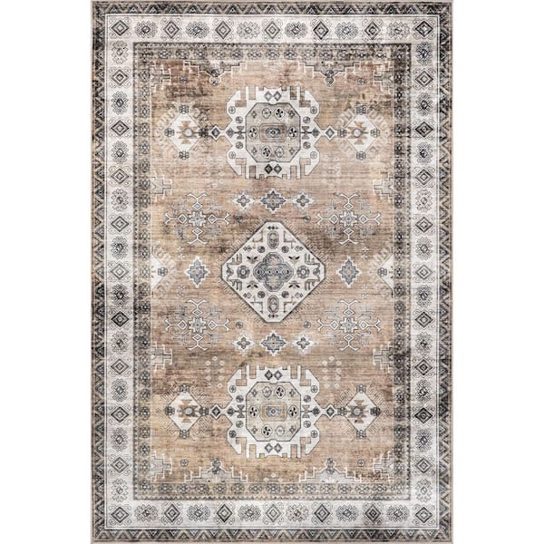nuLOOM Evelina Traditional Spill-Proof Machine Washable Rust 5 ft. x 8 ft. Area Rug