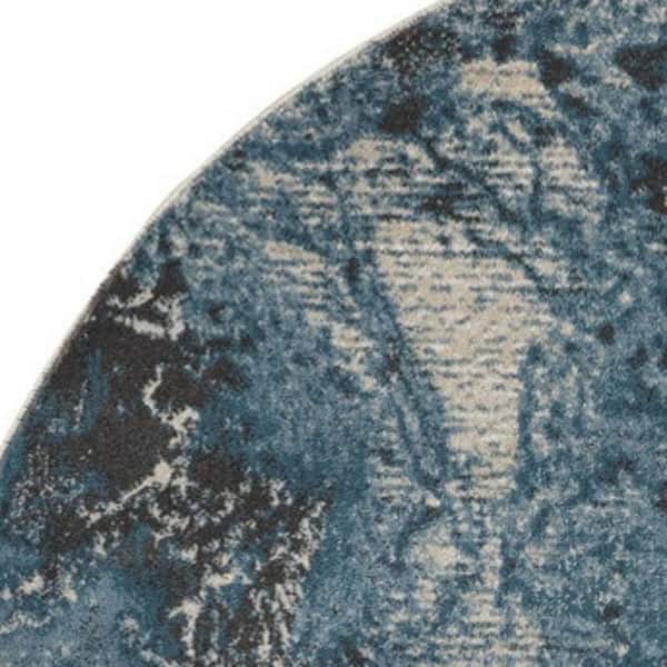 5 ft. Round White Abstract Washable Area Rug