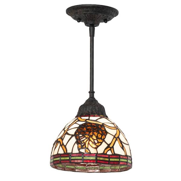 Pinecone 60-Watt 1 Light Coffee Bean Shaded Mini Pendant Light with Stained Glass Shade, No Bulbs Included