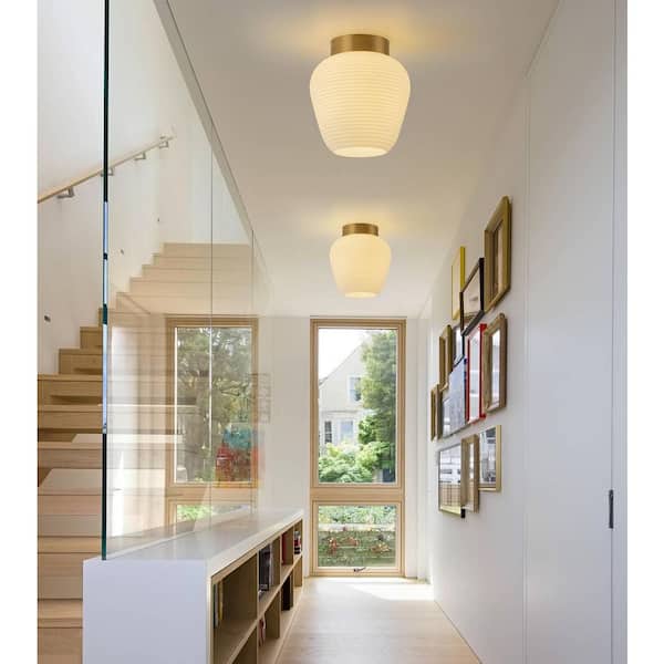 Lueck 1-Light 7.87 in. Gold Flush Mount with White Milk Glass Shade