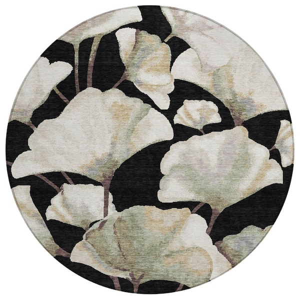 Chantille Machine Washable Indoor/Outdoor Abstract ACN2405 Black 8 ft. x 8 ft. Round Rug