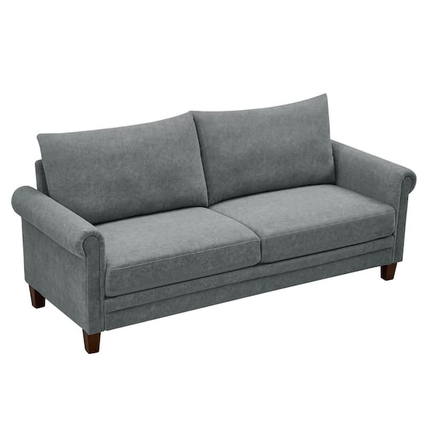 ZACHVO 77.97 in. W Rolled Arm Polyester Straight Sofa with Scratch Proof Fabric in Gray