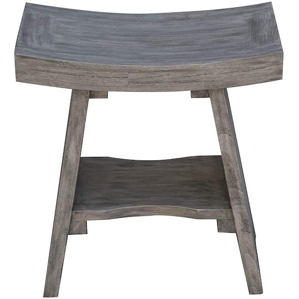 Caroline Gray Finish Contemporary Teak Shower or Bench with Shelf ( 19 in. H x 15 in. D x 18 in. W )