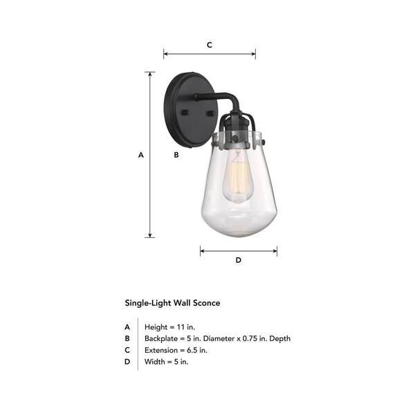 Designers Fountain - Elliott 5 in. 1-Light Matte Black Modern Wall Sconce with Clear Glass Shade