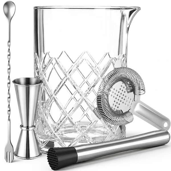 5-Piece Cocktail Mixing Glass Set with 23 oz Crystal Glass, Muddler, Jigger, Strainer and Bar Spoon