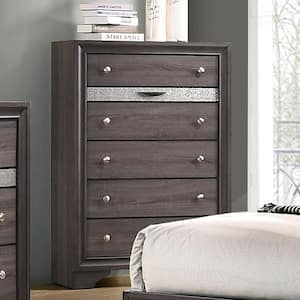 Ekon Gray 6-Drawers 34.25 in. Wide Chest of Drawers With Jewel Drawer