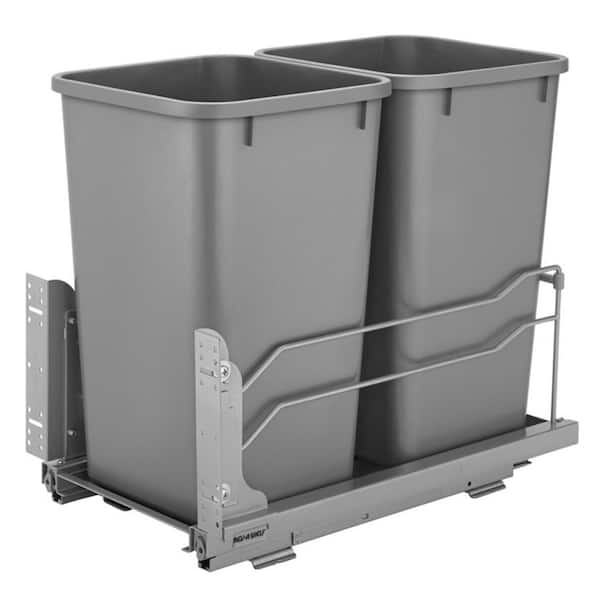 Rev-A-Shelf Silver Double Pull Out Trash Can 27 qt. with Soft-Close
