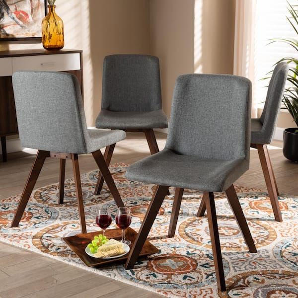 Baxton Studio Pernille Grey and Walnut Fabric Dining Chair Set of