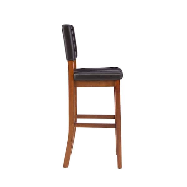 Milano 30.5 in. Brown High Back Wood Bar Stool with Faux Leather Seat
