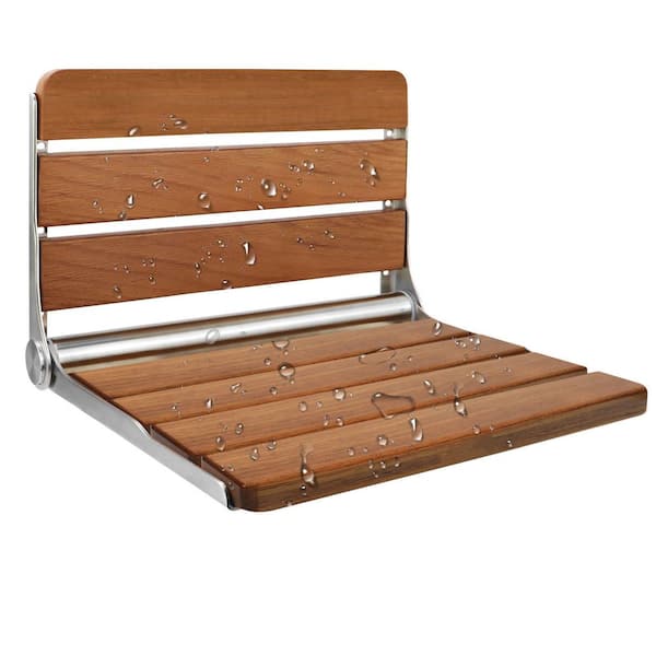 Wall Mounted Foldable Wood Shower Seat in Yellow for Inside Shower, Folding Shower Bench for Small Shower Spaces