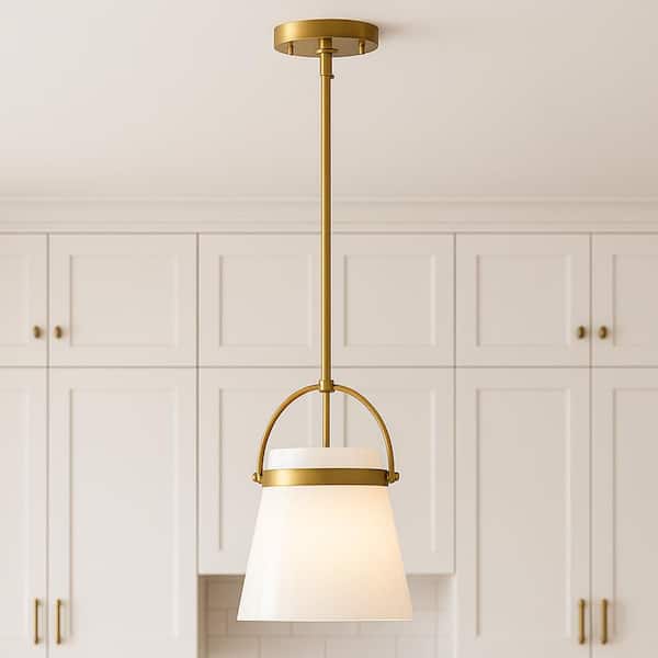Tori Lacquered Brass+ Cased Opal Glass Pendant Light