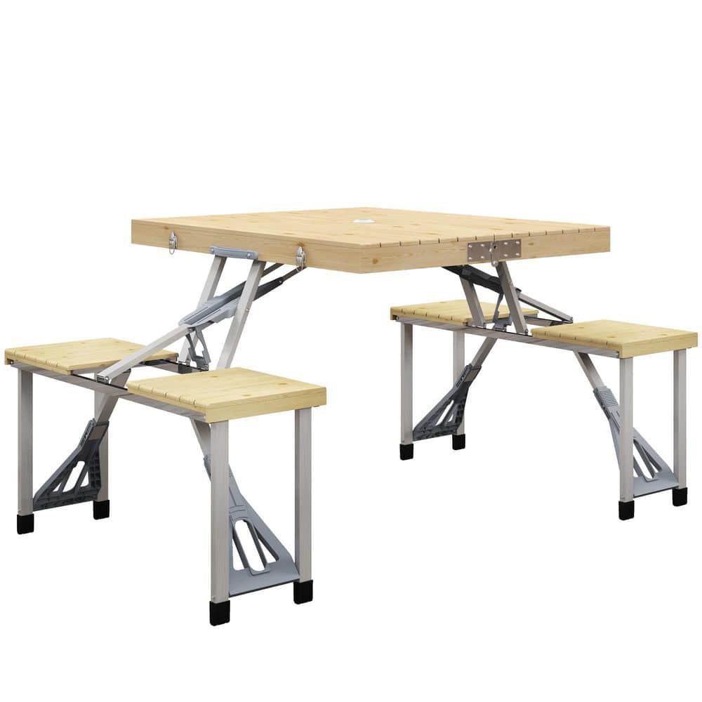 33.8 in. 4-Person Outdoor Rectangle Aluminum Folding Picnic Table with Benc