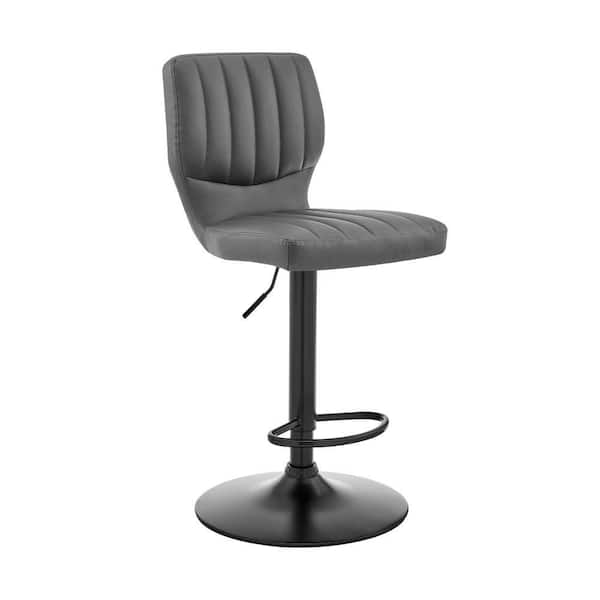 Benjara 33 in. Black and Gray Low Back Metal Frame Bar Stool with Leather Seat