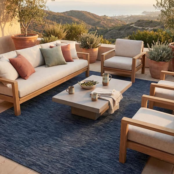 Cirelia Trellis Navy 8 ft. x 10 ft. Outdoor Area Rug