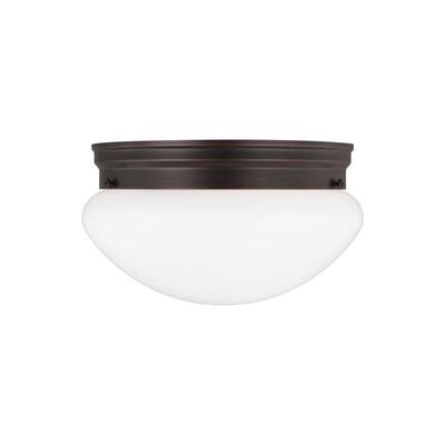 Webster 9.5 in. 2-Light Bronze Classic Flush Mount with White Glass Shade