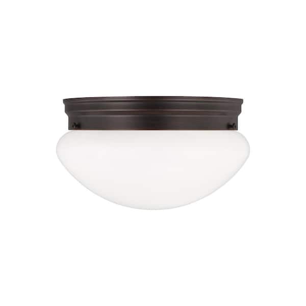 Generation Lighting Webster 9.5 in. 2-Light Bronze Classic Flush Mount with White Glass Shade